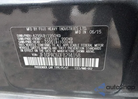 2015 Subaru Impreza 2.0I Premium z USA, uszkodzony, nr VIN JF1GPAC60F8294158